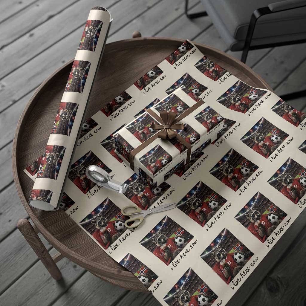 Norway Soccer Football Fan Norge Norwegian Flag Wrapping Paper Roll Funny Raccoon I Live Here Now TS14 Beige Print Your Wear