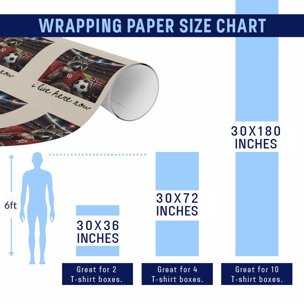 Norway Soccer Football Fan Norge Norwegian Flag Wrapping Paper Roll Funny Raccoon I Live Here Now TS14 Print Your Wear