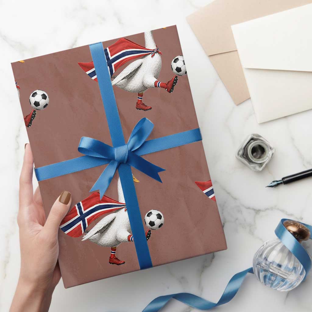 Norway Soccer Goose Wrapping Paper Roll Norwegian Flag Patriotic Football Fan Graphic TS10 Mocha Print Your Wear