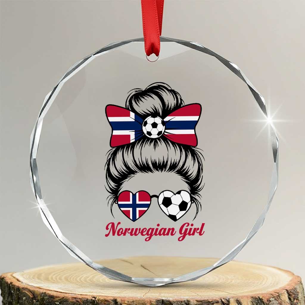 Norwegian Soccer Girl Crystal Glass Ornament Messy Bun Sunglasses Football Fan TS12 Transparent Glass 3'' Circle Print Your Wear