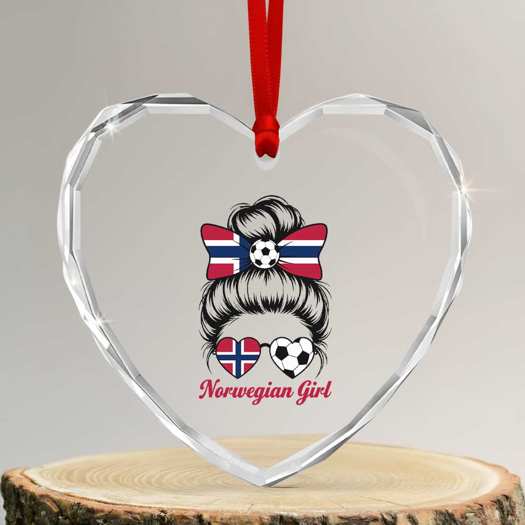 Norwegian Soccer Girl Heart Crystal Glass Ornament Messy Bun Sunglasses Football Fan TS12 Transparent Glass 3'' Heart Print Your Wear