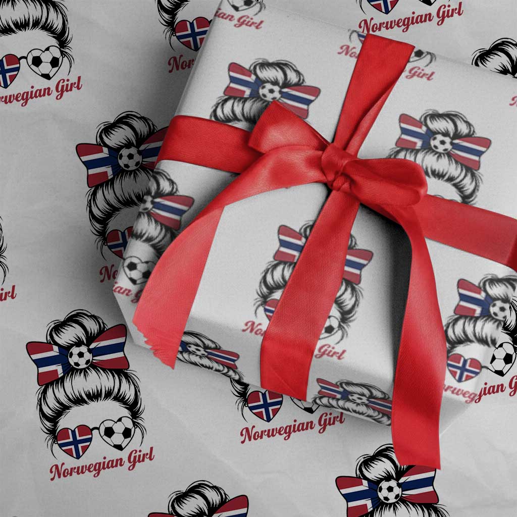 Norwegian Soccer Girl Wrapping Paper Roll Messy Bun Sunglasses Football Fan TS12 White Print Your Wear