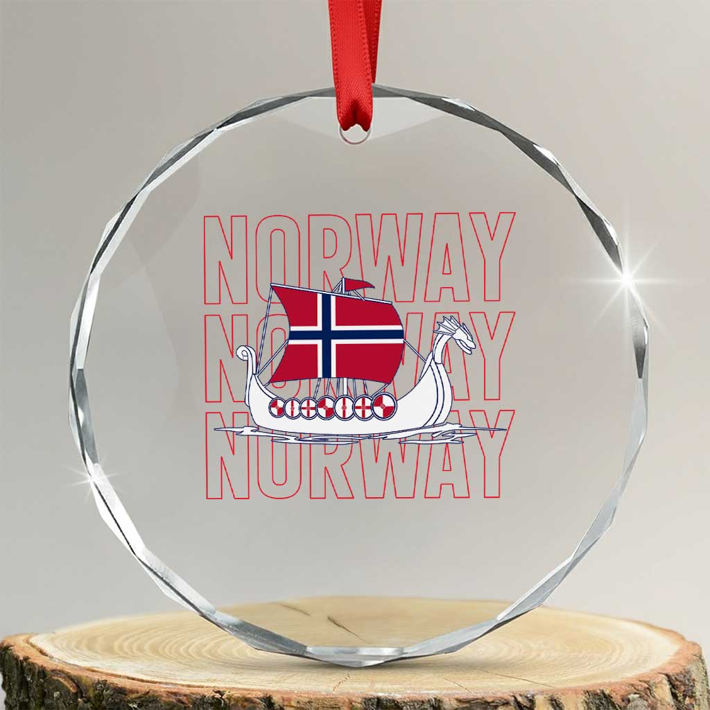 Norwegian Viking Ship Flag Boat Norway Heritage Crystal Glass Ornament TS14 Transparent Glass 3'' Circle Print Your Wear