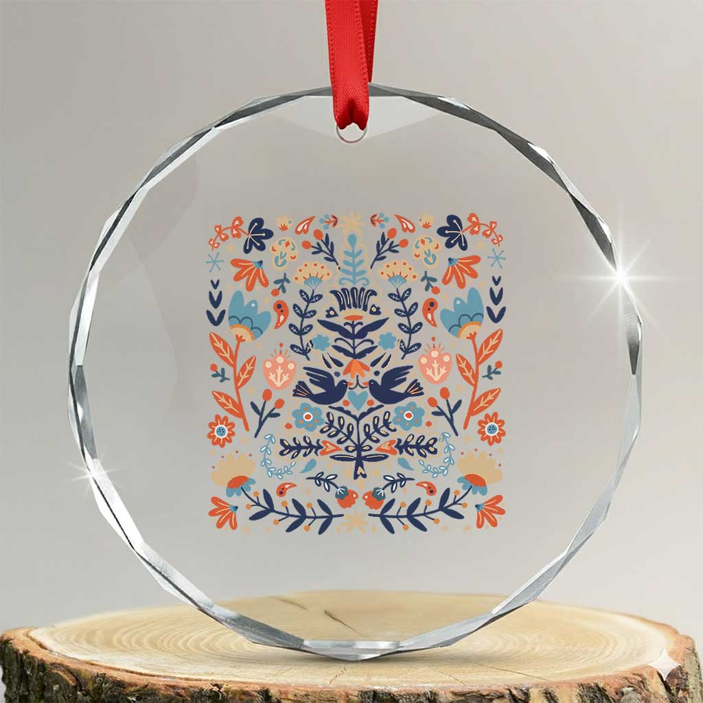 Norwegian Xmas Scandinavian Yule Xmas Tree Folk Art Winter Solstice Crystal Glass Ornament TS11 Transparent Glass 3'' Circle Print Your Wear