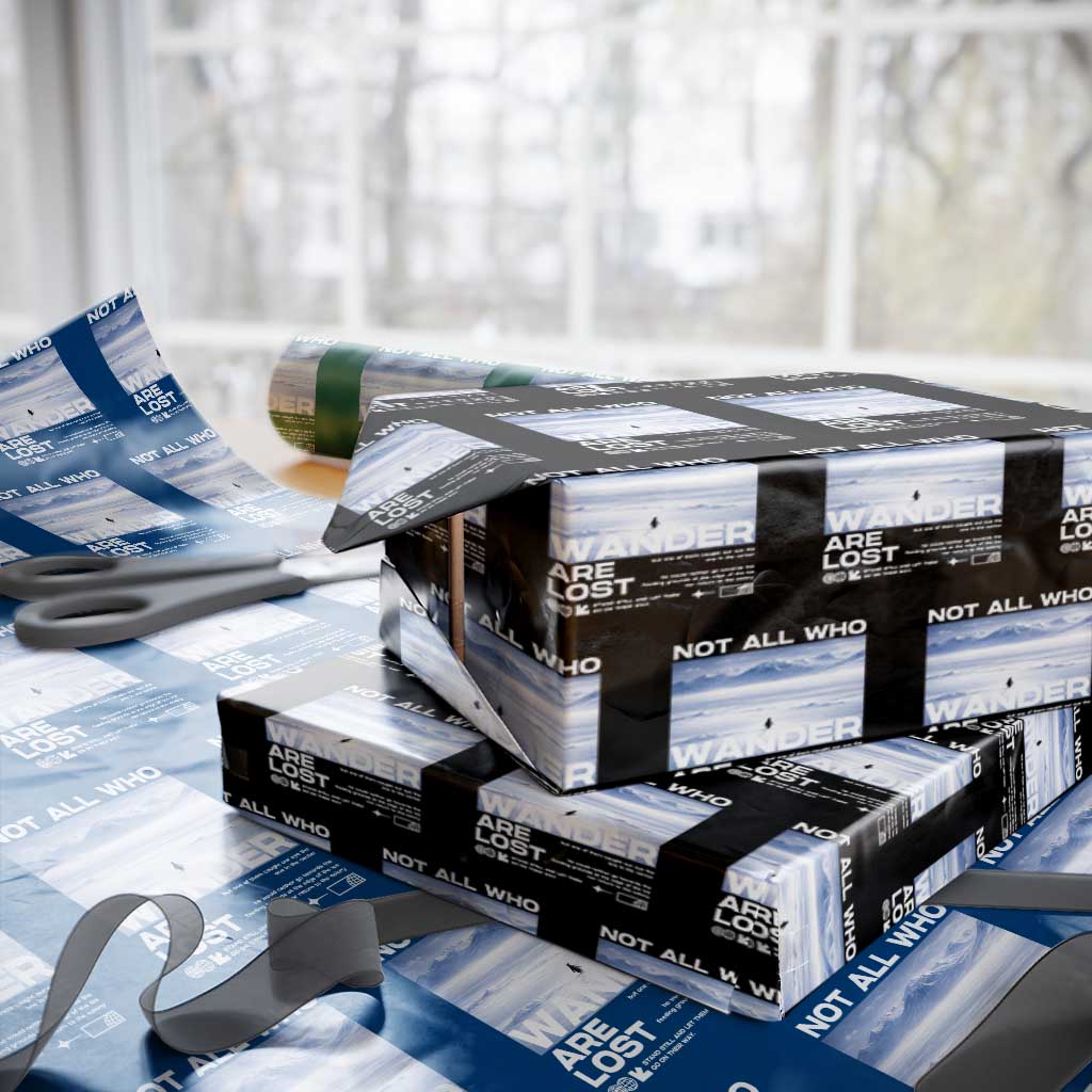 Not All Those Who Wander Are Lost Nihilist Penguin Wrapping Paper Roll Existential Deep Emotional Meme Deep Thinkers TS02 Black Print Your Wear