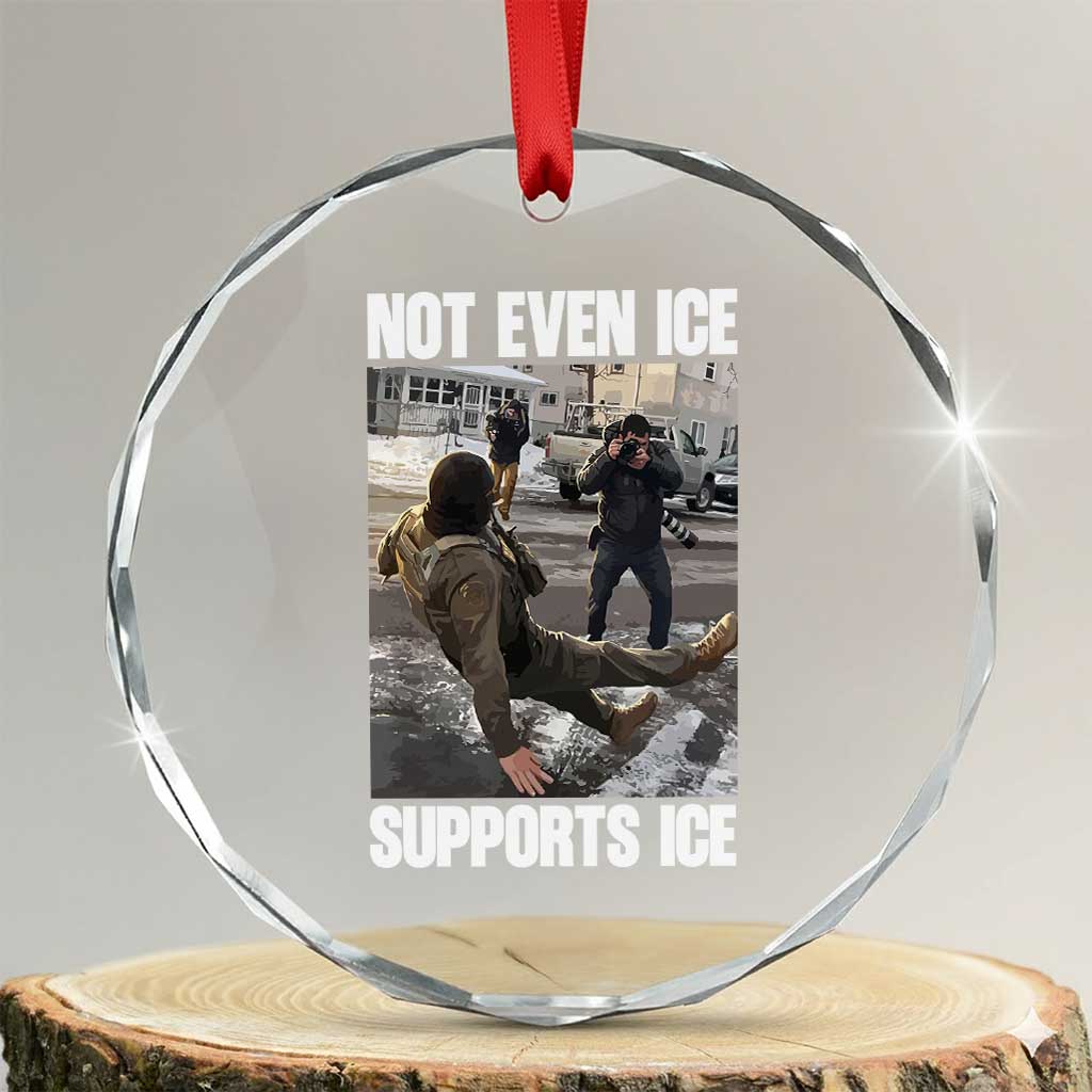 Not Even Ice Supports Ice Crystal Glass Ornament Viral Political Ice Slipping Meme Against Ice Satire TS02 Transparent Glass 3'' Circle Print Your Wear