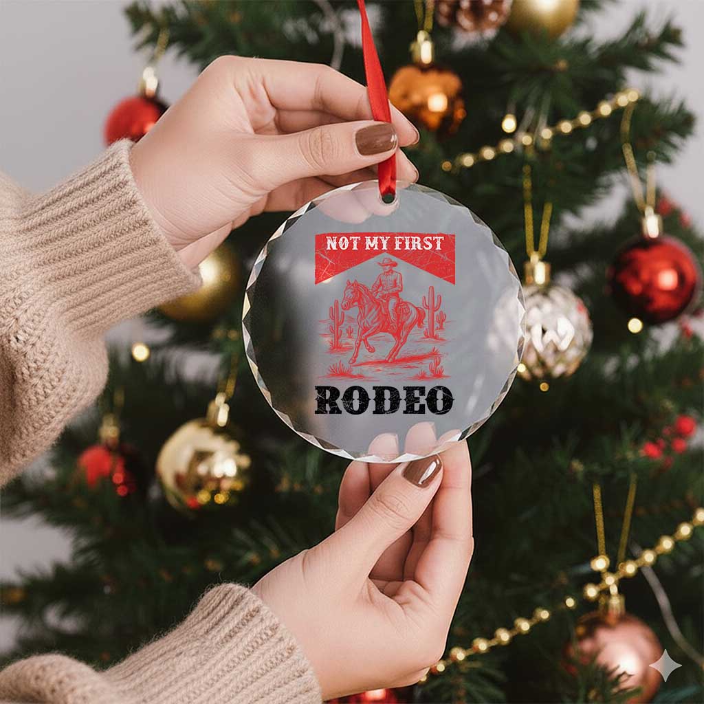 Not My First Rodeo Vintage Cowboy Graphic Crystal Glass Ornament Retro Western Desert Scene with Horse and Cactus TS02 Print Your Wear