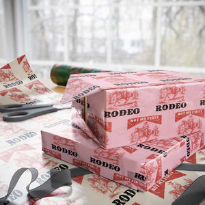 Not My First Rodeo Vintage Cowboy Graphic Wrapping Paper Roll Retro Western Desert Scene with Horse and Cactus TS02 Light Pink Print Your Wear