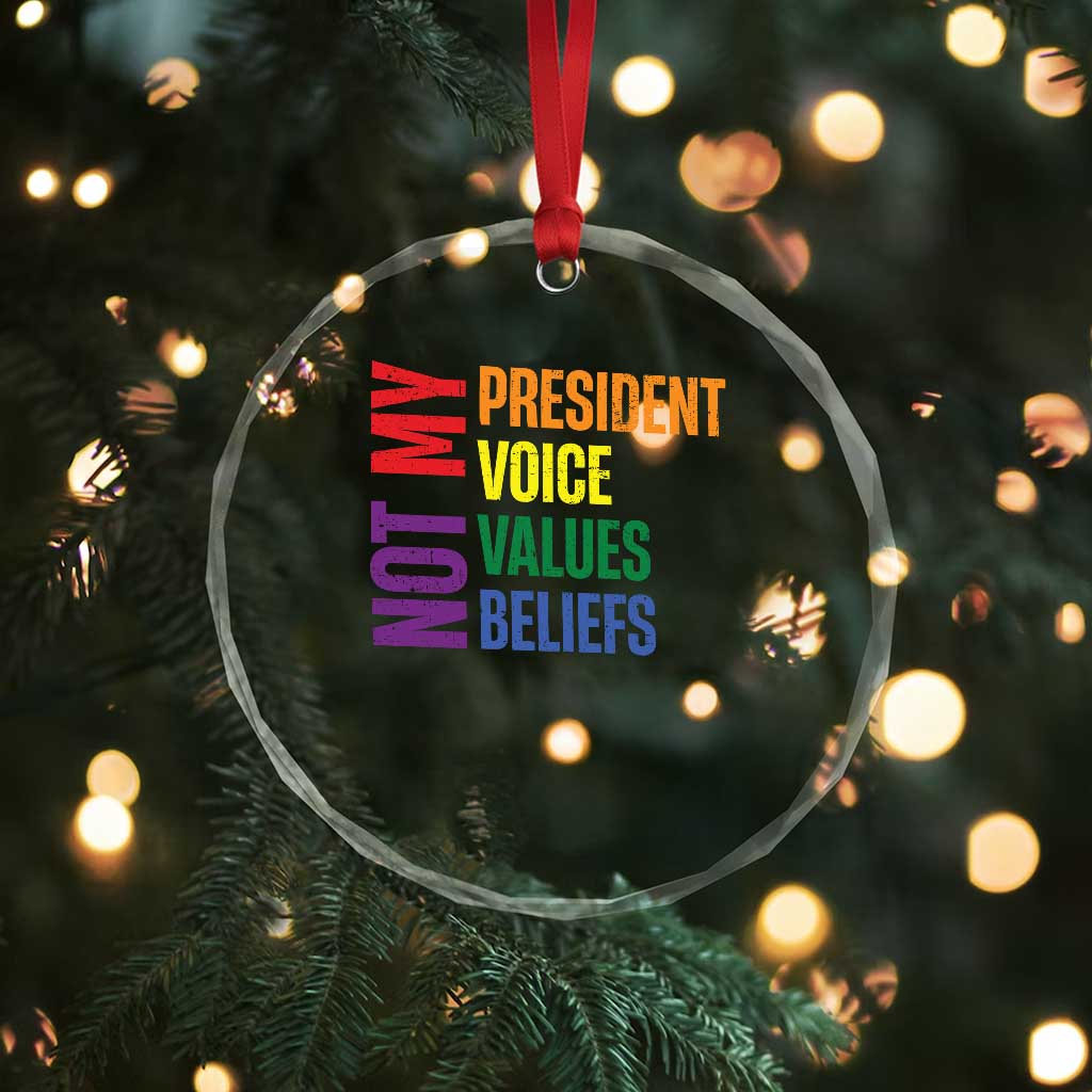 Not My President Not My Voice Not My Values Not My Beliefs Crystal Glass Ornament Vintage Rainbow Text TS11 Print Your Wear