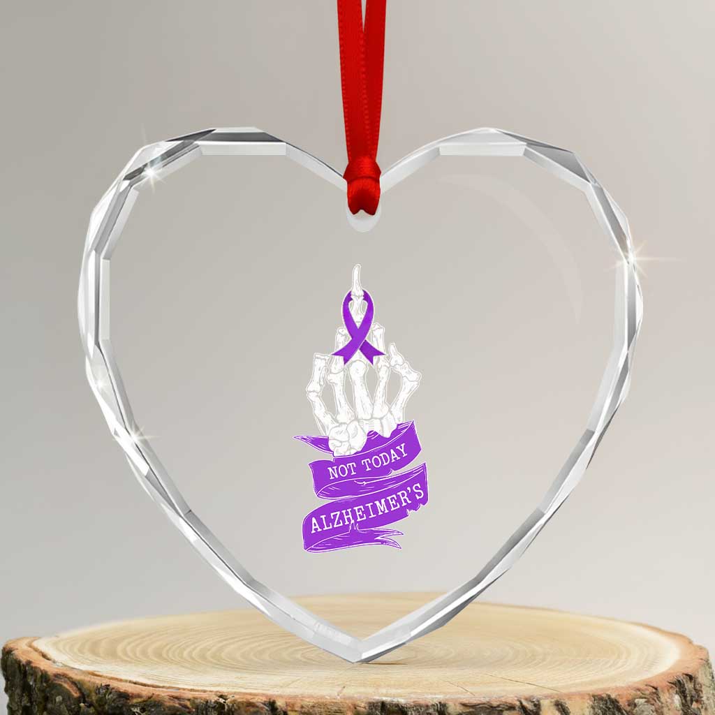 Not Today Alzheimers Heart Crystal Glass Ornament Funny Skeleton Middle Finger Purple Ribbon TS12 Transparent Glass 3'' Heart Print Your Wear