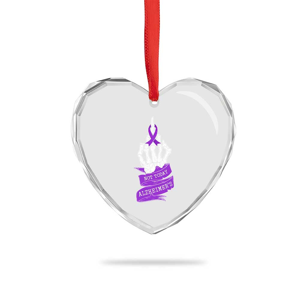 Not Today Alzheimers Heart Crystal Glass Ornament Funny Skeleton Middle Finger Purple Ribbon