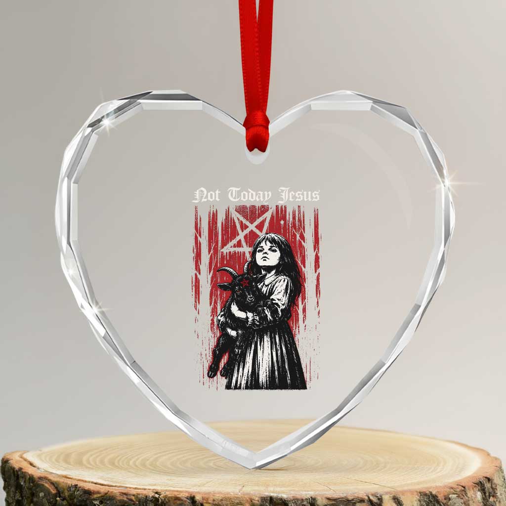 Not Today Jesus Gothic Dark Art Creepy Halloween Heart Crystal Glass Ornament
