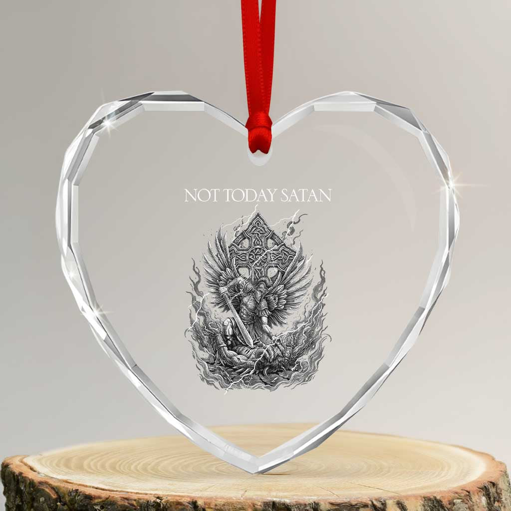 Not Today Satan Heart Crystal Glass Ornament Saint Michael Fights Evil TS12 Transparent Glass 3'' Heart Print Your Wear