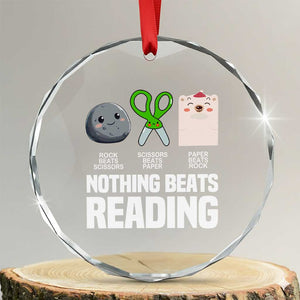 Nothing Beats Reading Crystal Glass Ornament Rock Paper Scissors Read Book Lovers TS02 Transparent Glass 3'' Circle Print Your Wear