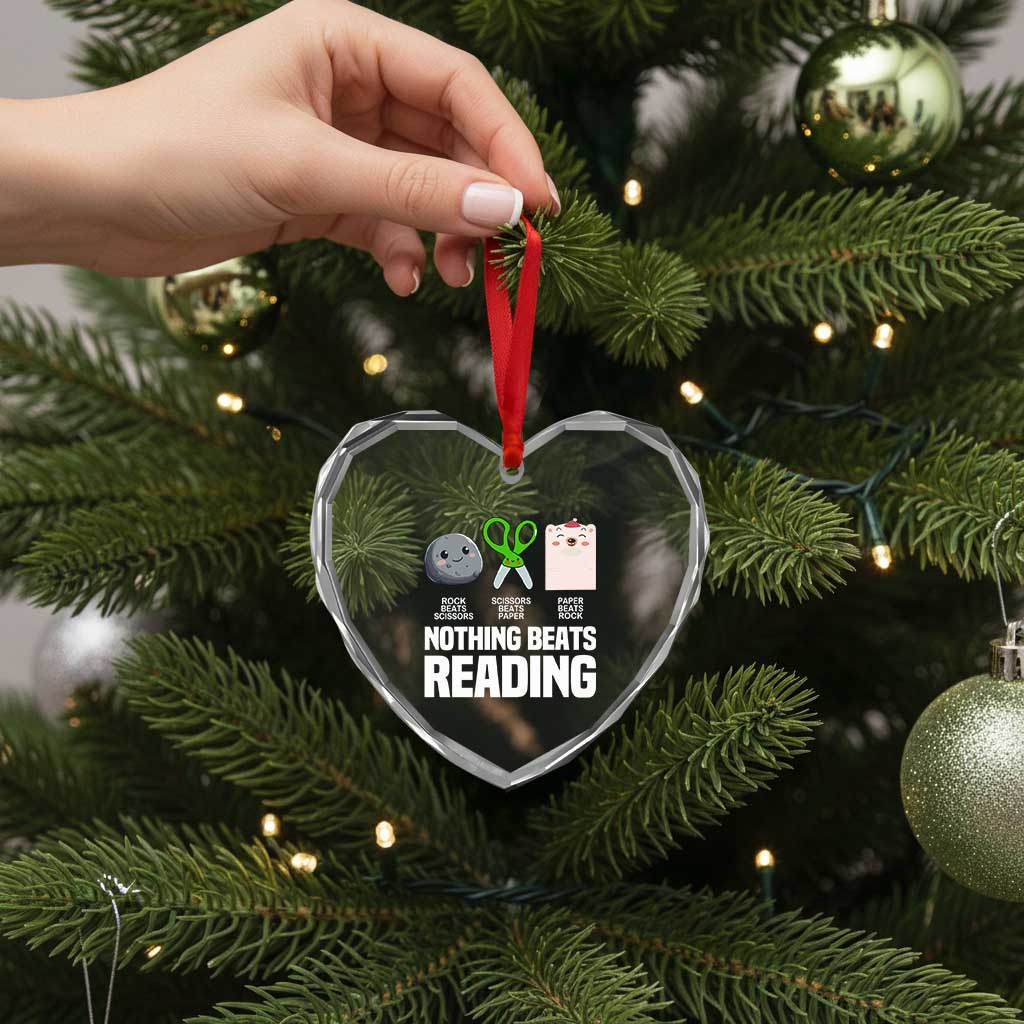 Nothing Beats Reading Heart Crystal Glass Ornament Rock Paper Scissors Read Book Lovers TS02 Print Your Wear