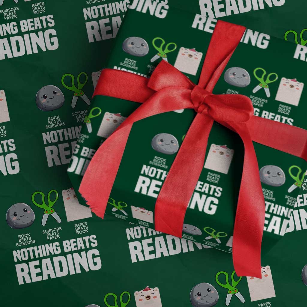 Nothing Beats Reading Wrapping Paper Roll Rock Paper Scissors Read Book Lovers TS02 Green Print Your Wear