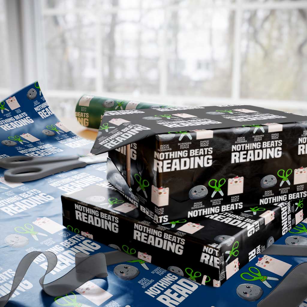 Nothing Beats Reading Wrapping Paper Roll Rock Paper Scissors Read Book Lovers TS02 Black Print Your Wear