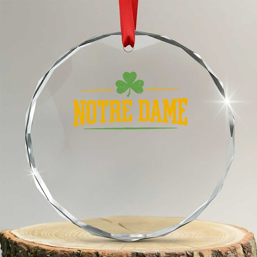 Notre Dame Crystal Glass Ornament Vintage Varsity Sports IN State Gold Shamrock