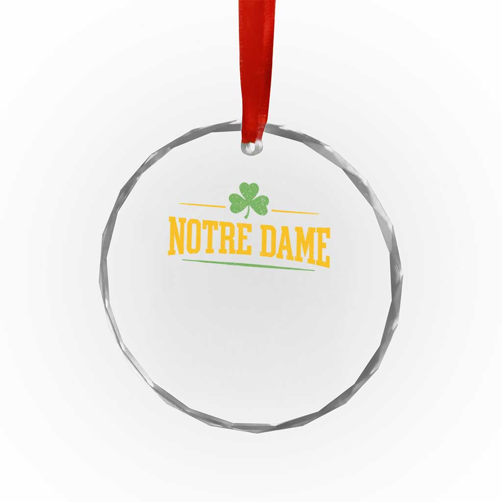 Notre Dame Crystal Glass Ornament Vintage Varsity Sports IN State Gold Shamrock