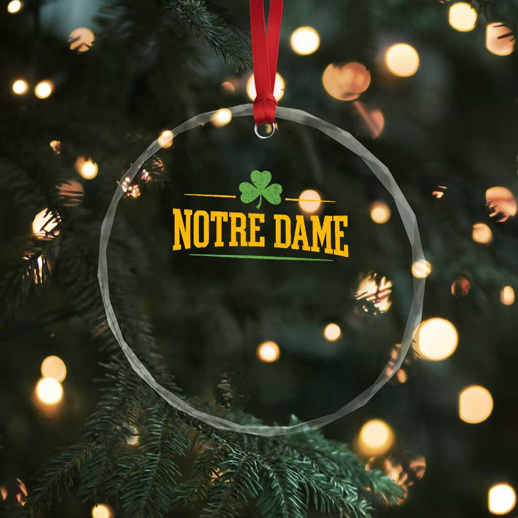 Notre Dame Crystal Glass Ornament Vintage Varsity Sports IN State Gold Shamrock