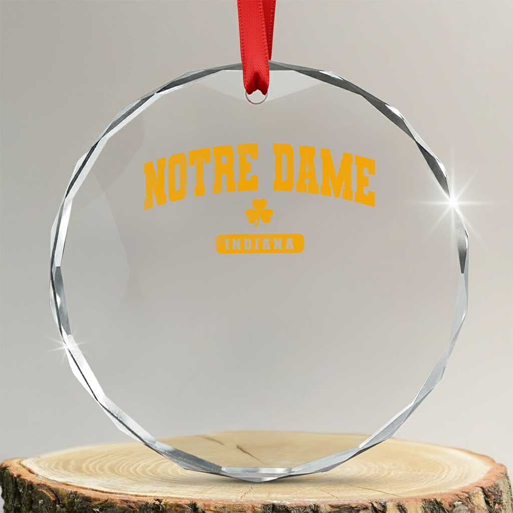 Notre Dame Indiana Crystal Glass Ornament Vintage Varsity Sports IN State Gold Shamrock TS11 Transparent Glass 3'' Circle Print Your Wear