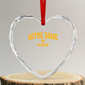 Notre Dame Indiana Heart Crystal Glass Ornament Vintage Varsity Sports IN State Gold Shamrock