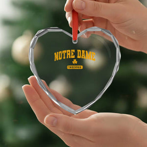 Notre Dame Indiana Heart Crystal Glass Ornament Vintage Varsity Sports IN State Gold Shamrock