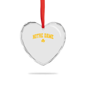 Notre Dame Indiana State Heart Crystal Glass Ornament Vintage Varsity Sports Jersey Style Gold Shamrock