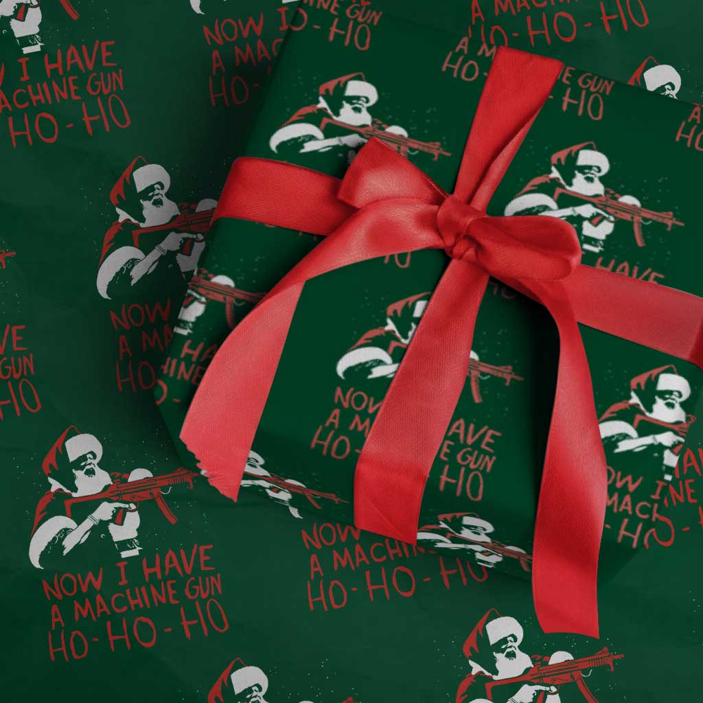 Now I Have A Machine Gun Wrapping Paper Roll Funny Retro Christmas 90s Movie Santa Gun Lovers TS10 Green Print Your Wear