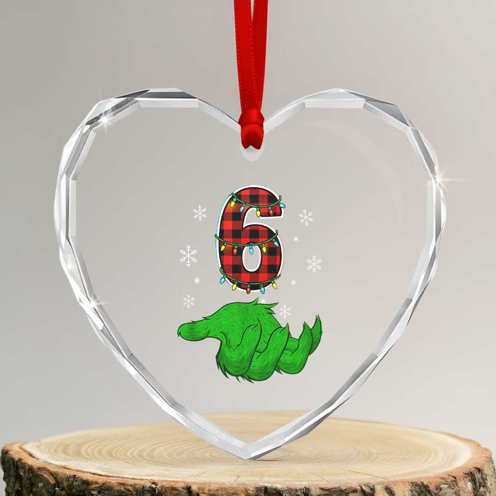 Number 6 Matching 67 Christmas Heart Crystal Glass Ornament Red Plaid Xmas Pajamas Holiday Gen Alpha Slang Meme TS10 Transparent Glass 3'' Heart Print Your Wear