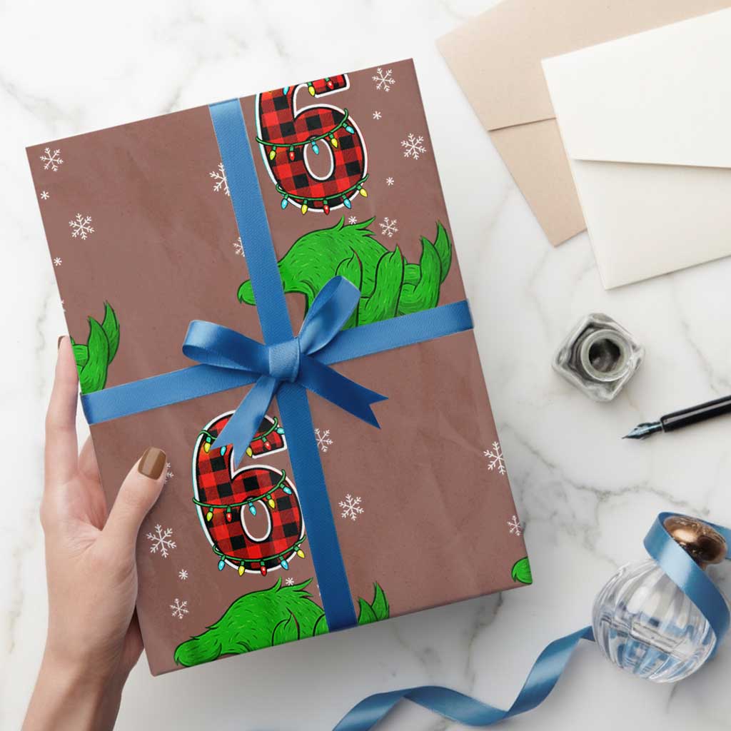 Number 6 Matching 67 Christmas Wrapping Paper Roll Red Plaid Xmas Pajamas Holiday Gen Alpha Slang Meme TS10 Mocha Print Your Wear