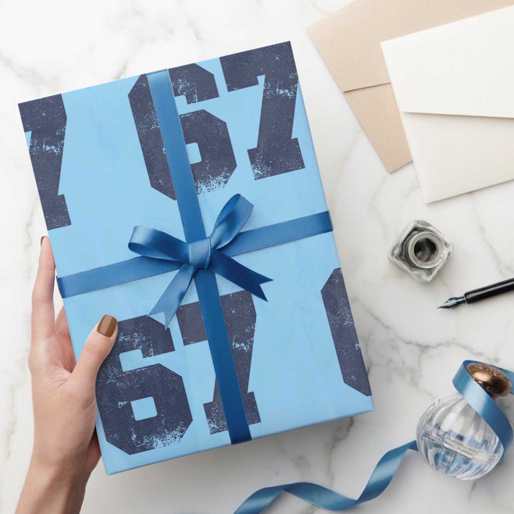 Number 67 Wrapping Paper Roll Numbered Uniform Sports Jersey Team 67th Birthday TS10 Light Blue Print Your Wear