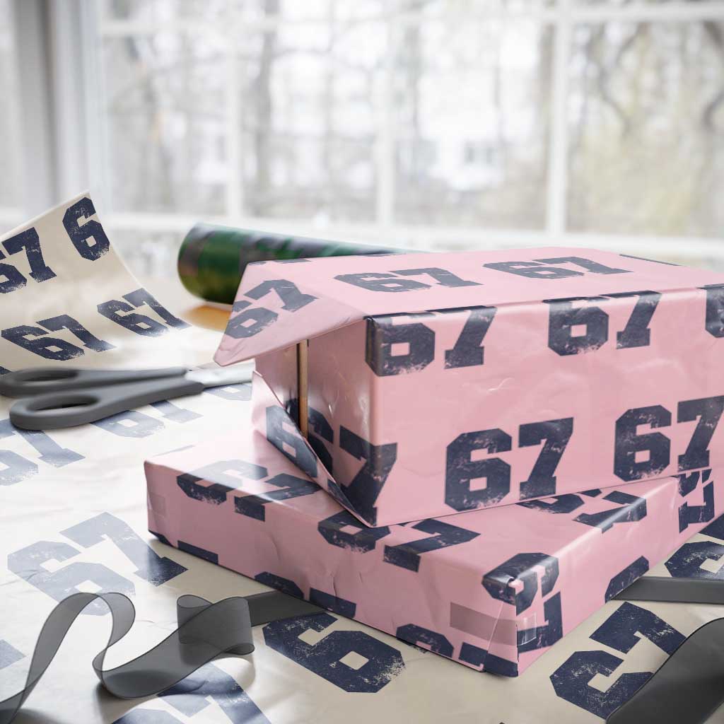 Number 67 Wrapping Paper Roll Numbered Uniform Sports Jersey Team 67th Birthday TS10 Light Pink Print Your Wear