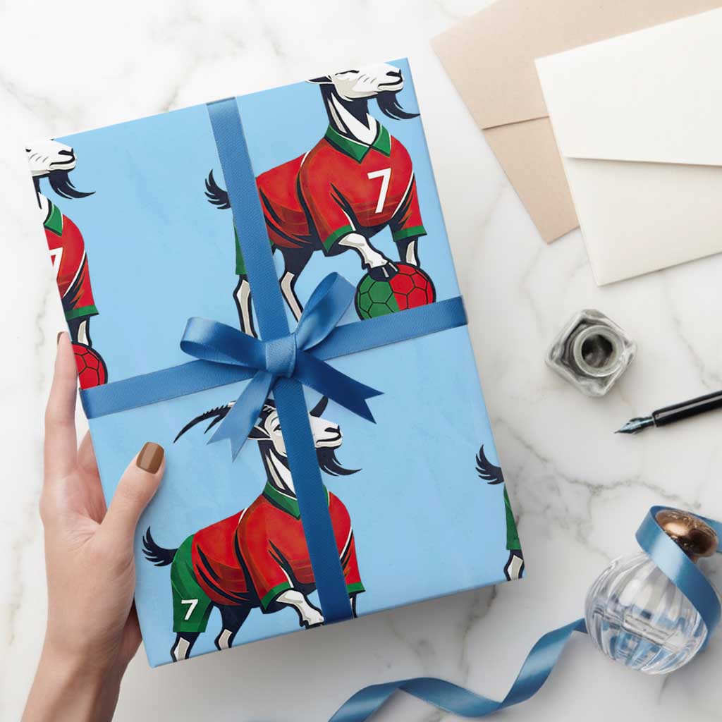 Number Seven Soccer GOAT Siuuuu Celebration Wrapping Paper Roll TS12 Light Blue Print Your Wear