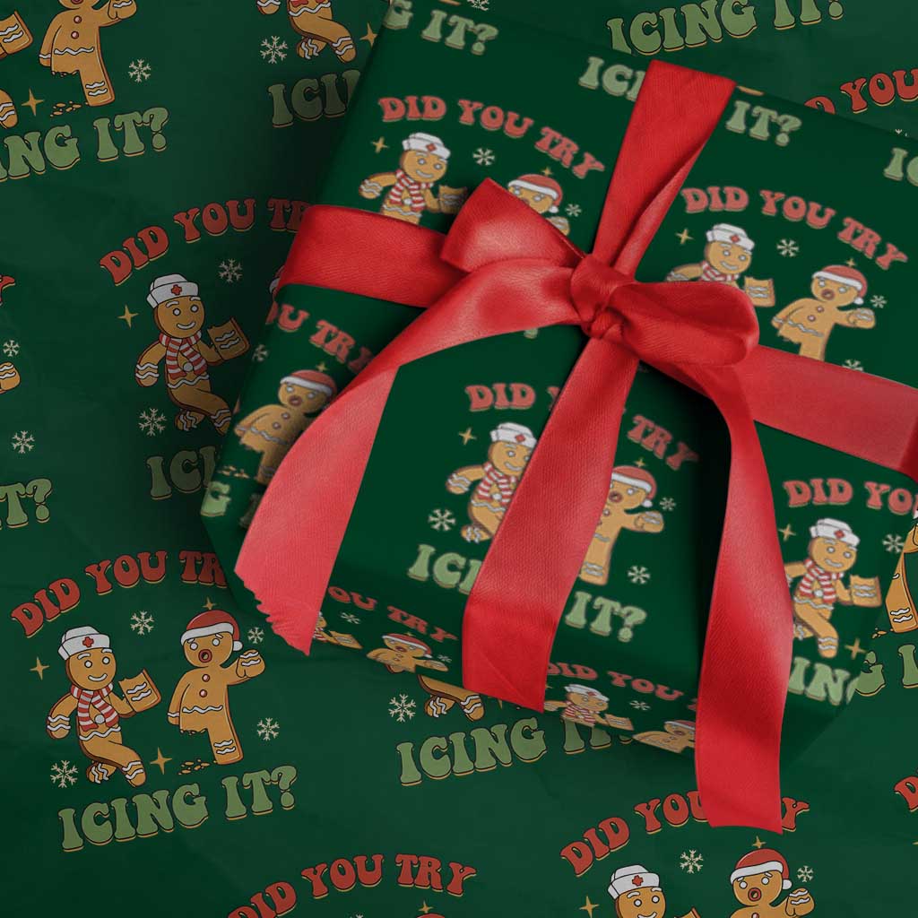 Nurse Christmas Wrapping Paper Roll Did You Try Icing It Funny Saying TS02 Green Print Your Wear