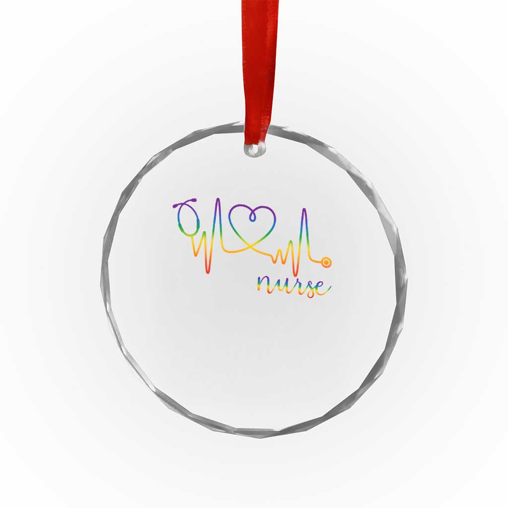 Nurse Heartbeat Rainbow Heart LGBTQ Pride Crystal Glass Ornament Medical Professional Support TS12 Print Your Wear