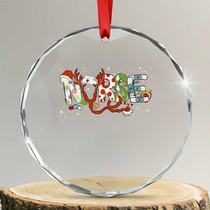 Nurse Xmas Stethoscope Reindeer Hat Crystal Glass Ornament TS09 Transparent Glass 3'' Circle Print Your Wear
