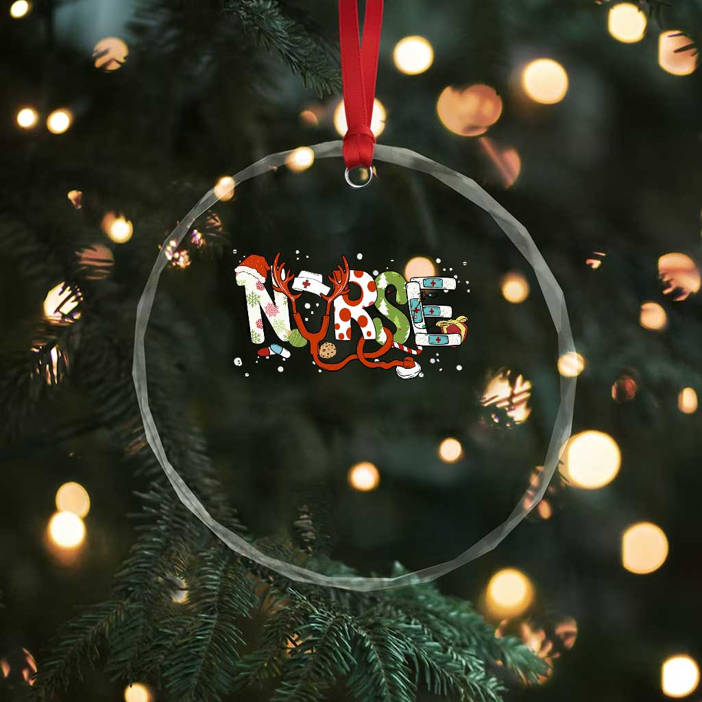 Nurse Xmas Stethoscope Reindeer Hat Crystal Glass Ornament TS09 Print Your Wear