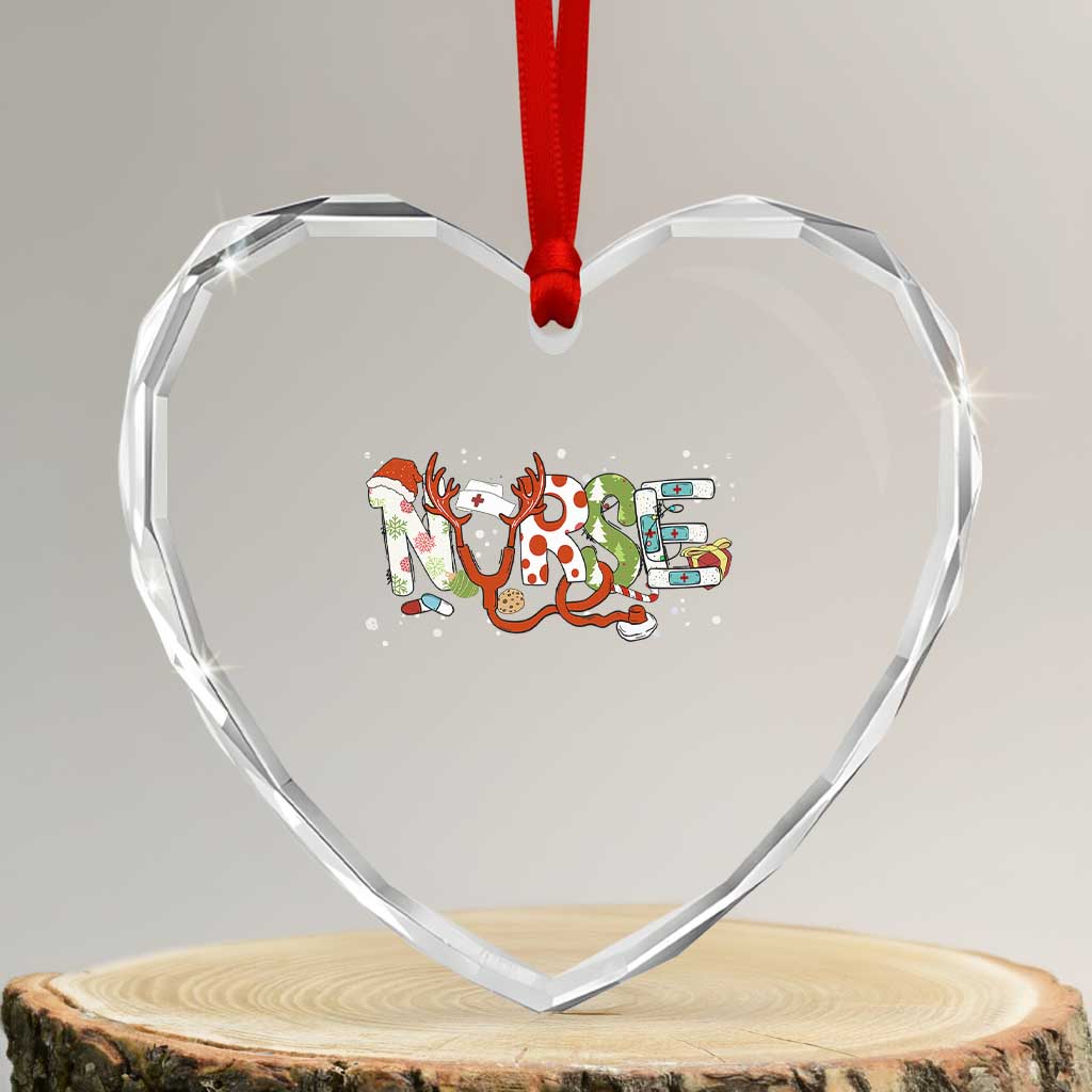 Nurse Xmas Stethoscope Reindeer Hat Heart Crystal Glass Ornament TS09 Transparent Glass 3'' Heart Print Your Wear