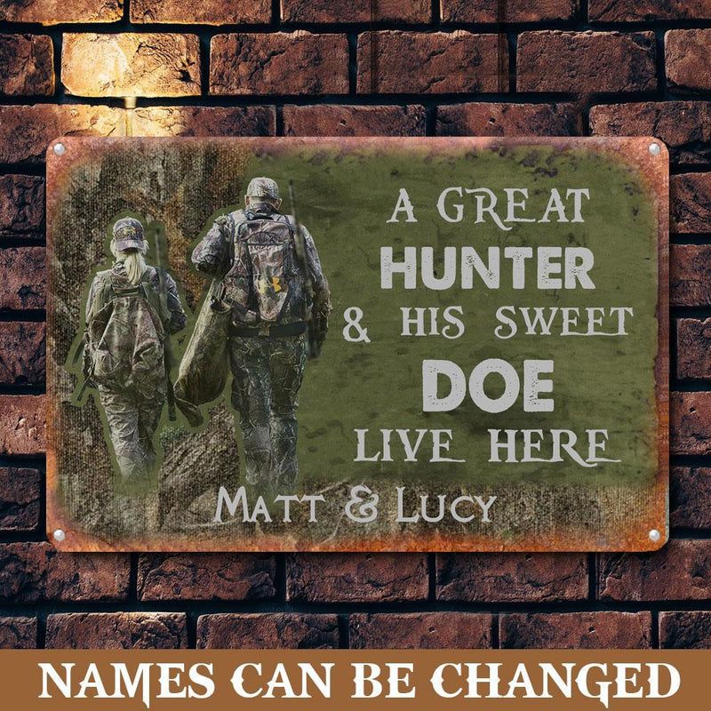 Personalized Name Deer Hunting Metal Sign Couple Deer CTM L 18x24 inch Custom - Printyourwear