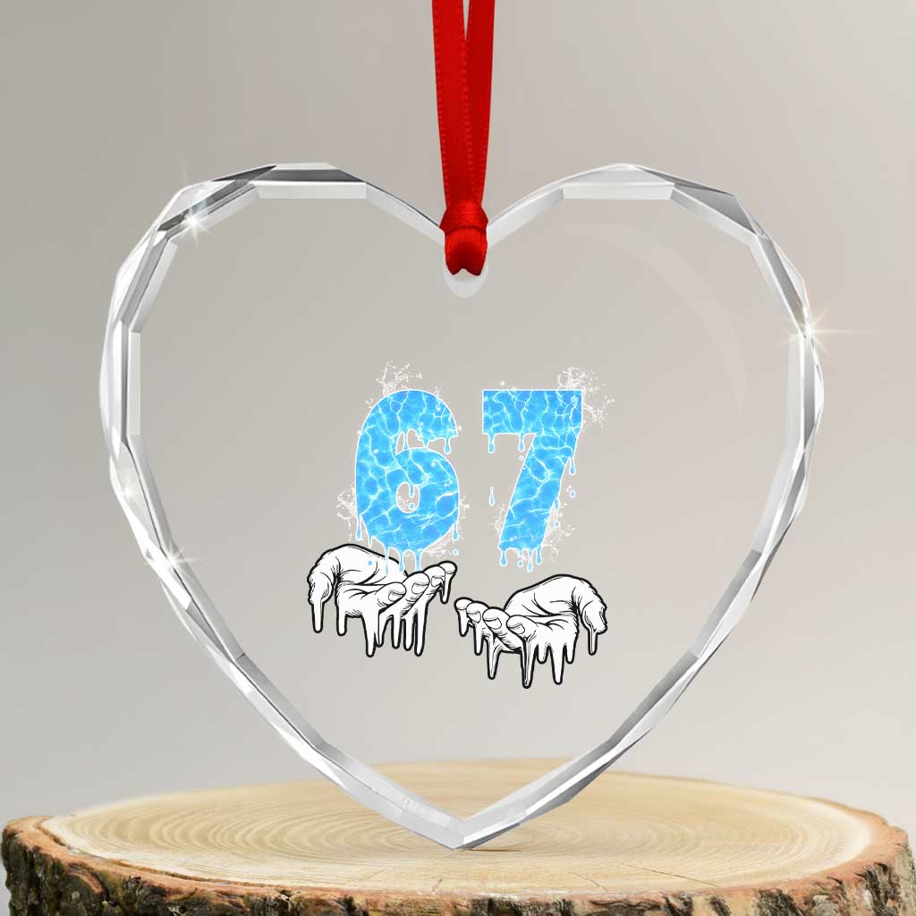 Ocean Water Wave Effect Printed Heart Crystal Glass Ornament Six Seven Meme TS12 Transparent Glass 3'' Heart Print Your Wear