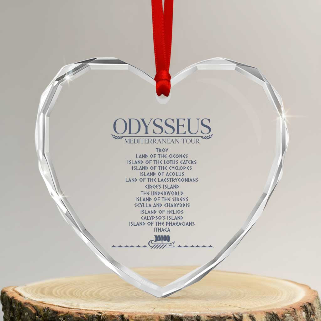 Odysseus Mediterranean Tour Heart Crystal Glass Ornament Funny Greek Mythology Ancient History Graphic TS02 Transparent Glass 3'' Heart Print Your Wear