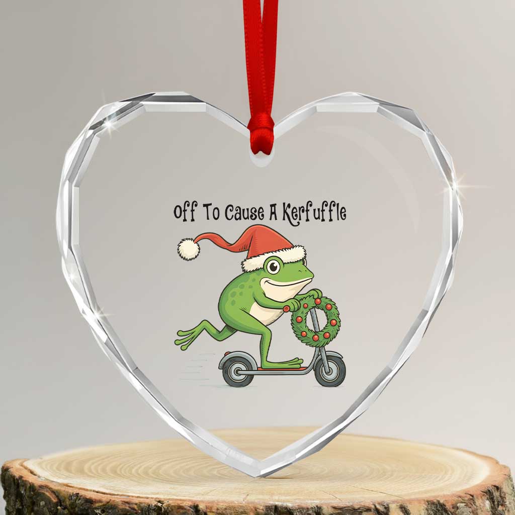 Off To Cause A Kerfuffle Heart Crystal Glass Ornament Funny Frog Christmas Meme Weirdcore TS14 Transparent Glass 3'' Heart Print Your Wear