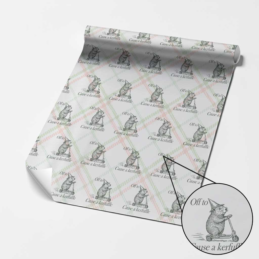 Off To Cause A Kerfuffle Wrapping Paper Roll Funny Groundhog Scooter Chaos TS11 Christmas Plaid Print Your Wear