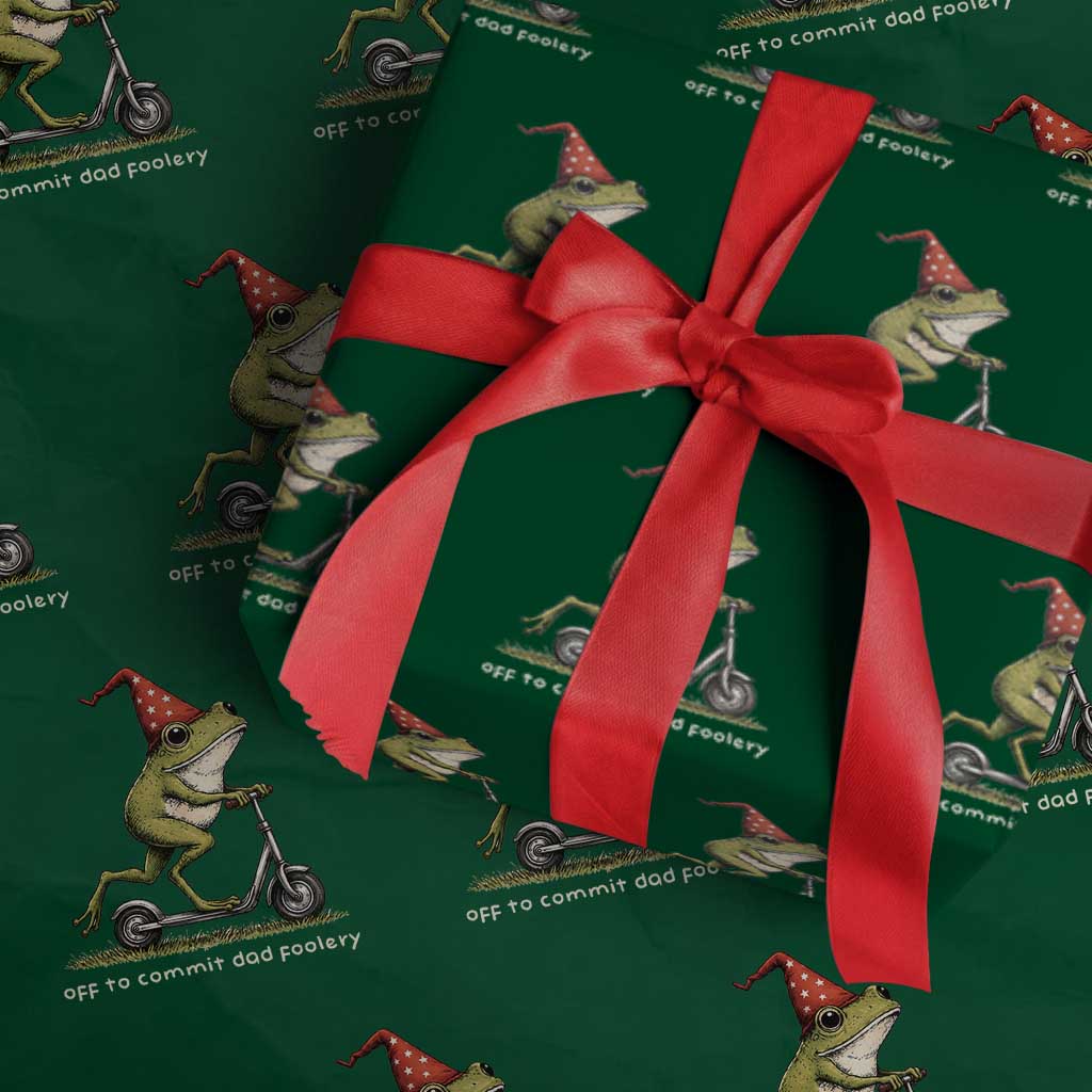 Off To Commit Dad Foolery Wrapping Paper Roll Funny Daddy Frog Scooter Fathers Day TS11 Green Print Your Wear
