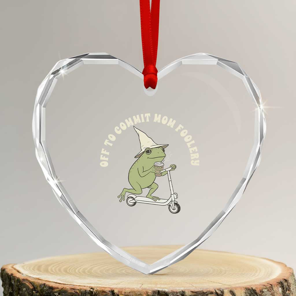 Off To Commit Mom Foolery Heart Crystal Glass Ornament Funny Mama Frog Scooter Mother's Day TS11 Transparent Glass 3'' Heart Print Your Wear