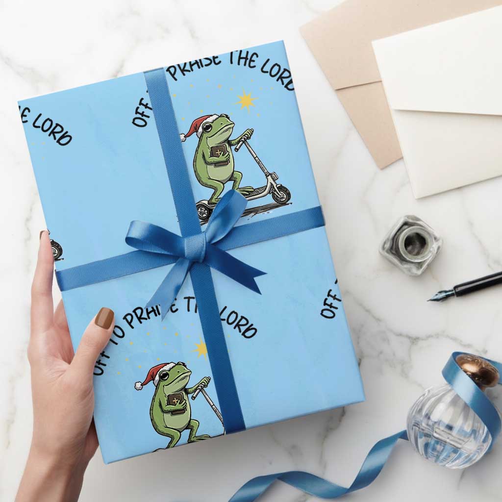 Off To Praise The Lord Wrapping Paper Roll Funny Frog Christian TS14 Light Blue Print Your Wear