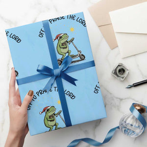 Off To Praise The Lord Wrapping Paper Roll Funny Frog Christian TS14 Light Blue Print Your Wear