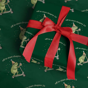 Off To Start Chapter 25 Wrapping Paper Roll Funny Frog Scooter 25th Birthday Gift