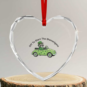 Off To Start The Shenanigans Heart Crystal Glass Ornament Funny Irish Raccoon TS12 Transparent Glass 3'' Heart Print Your Wear